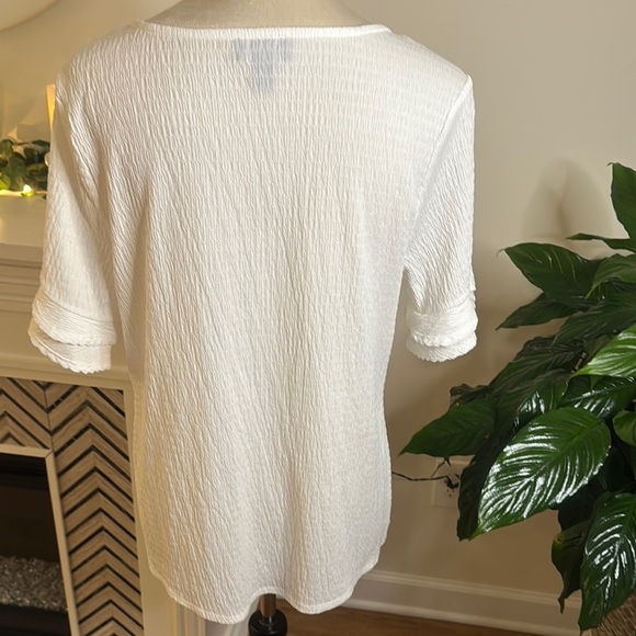 I.N. Studio White Ruffle Sleeve Button Down Shirt - Picture 3 of 4